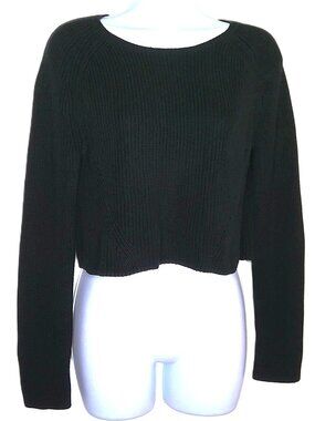 White House Black Market Cropped Sweater Y2K Black Pullover Stretch Knit Sz S